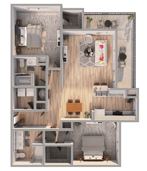 Floor plan for 2 beds, 2 baths, 1294 sqft